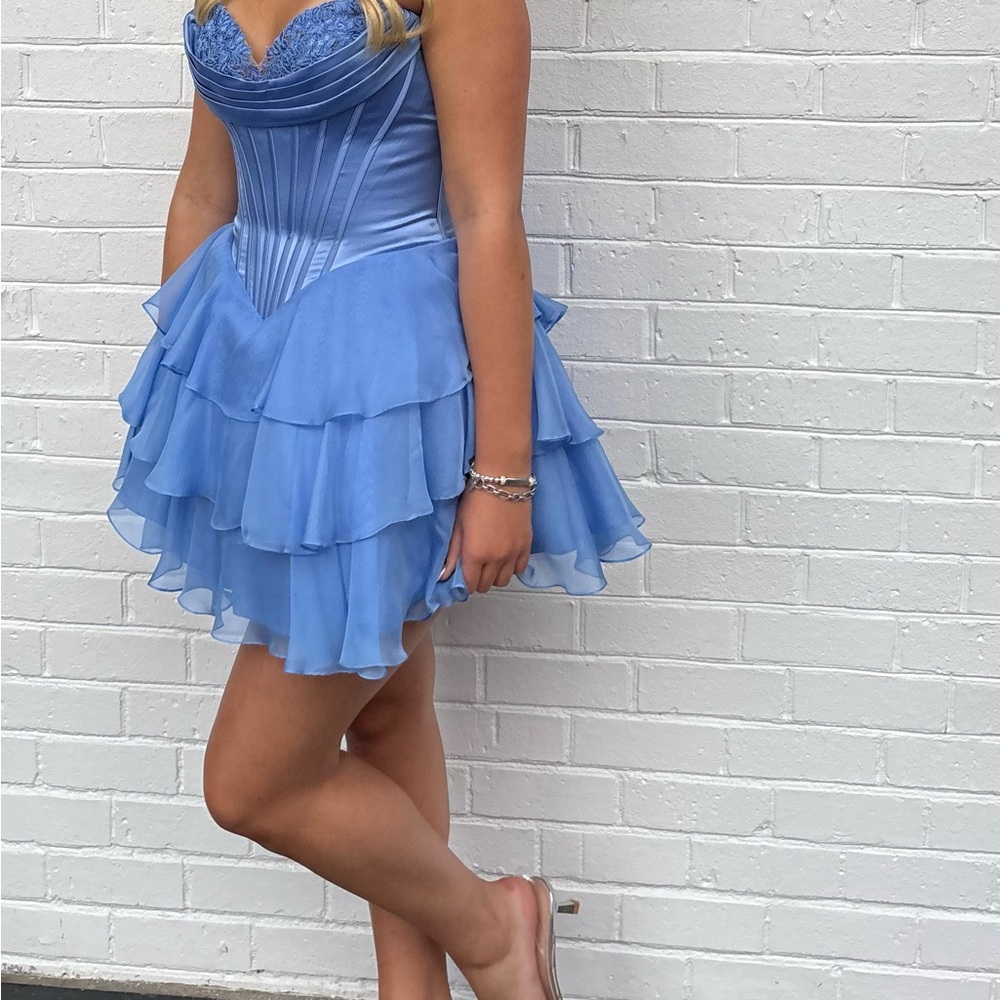 Sherri Hill Elegant Blue Strapless Dress